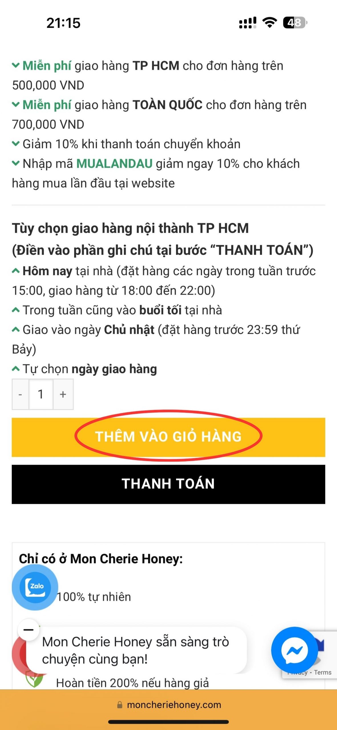 Bước 1: Thêm vào giỏ hàng