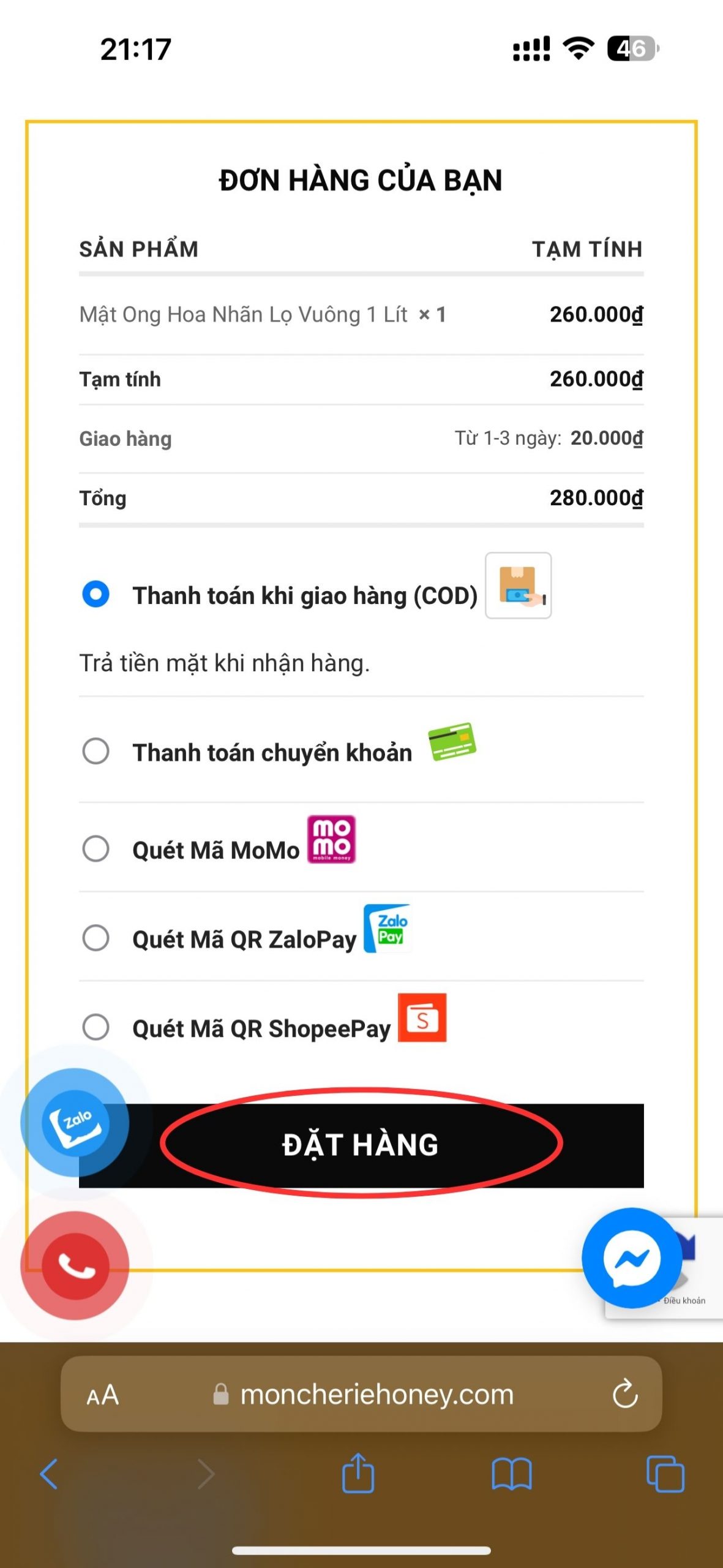 Bước 3: Hoàn tất đặt hàng